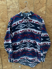 Vintage Y2K Aztec pattern blue red chamois felt cotton western shirt size medium