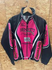 Vintage Benetti MC2 Racing Cycling Jacket Black Pink Full Zip Size M