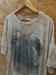 Vintage beige tie-dye pug dog face oversized slouchy t-shirt size 3XL by Jerzees