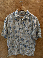 Vintage 90s 100% silk beige grey bamboo pattern Hawaiian shirt size large