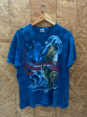 Vintage 90s tie-dye blue wolfs USA flag souvenir t-shirt size large by Delta