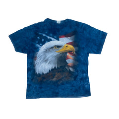 Vintage 90s American eagle and flag tie-dye blue t-shirt size XL by Delta