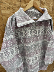 Vintage 90s Aztec Pattern Faded Fleece Pullover Sweater M Purple Grey