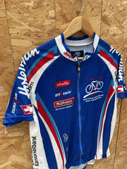 Vintage Cycling Jersey Men's L Blue White Red Short Sleeve Bike Shirt