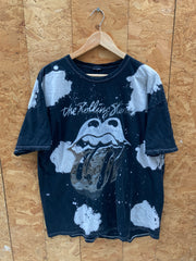 Vintage Y2K thrashed acid wash tie dye rolling stones black grey t-shirt size XL
