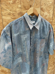 Vintage Angelo Litrico Men's Blue Patterned Grungy Crazy Shirt Size 44 XL