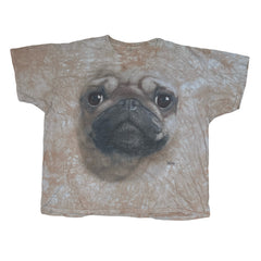 Vintage beige tie-dye pug dog face oversized slouchy t-shirt size 3XL by Jerzees