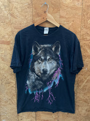 Vintage 90s wolf & lightning strike black t-shirt size medium