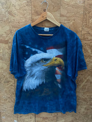 Vintage 90s American eagle and flag tie-dye blue t-shirt size XL by Delta