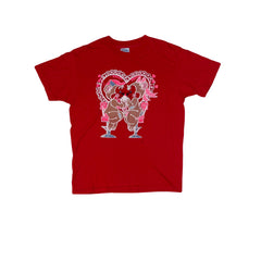 Vintage Hanes Single Stitch Red Graphic T-Shirt Size L "Sweet Date" Bears