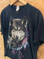 Vintage 90s wolf & lightning strike black t-shirt size medium