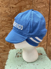Vintage 70s Italian Montepertico Blue Knit Cycling Cap Hat
