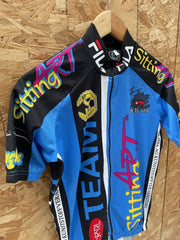 Vintage Cycling Jersey "Sitting Art" Team 50 Tour de Suisse Blue Size S