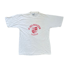 Vintage 90s St. Odulphus Lyceum Tilburg T-Shirt White Red Size M