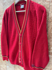 Vintage 70s red yellow preppy freshman mod style button up cardigan size 48 large by Lasa