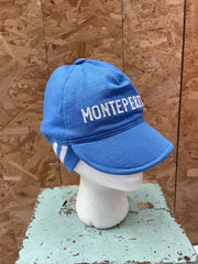 Vintage 70s Italian Montepertico Blue Knit Cycling Cap Hat