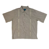 Vintage 90s coffee beige Guayabera Mexican pocket shirt size large by Tropicool