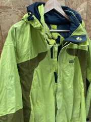 Vintage Y2K lime olive green technical rain jacket size large by Jack Wolfskin