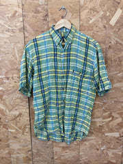 Vintage 90s green yellow flannel check short sleeve shirt by Gentleman Farmer size small