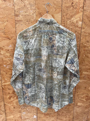 Vintage 90s ugly abstract shapes grungy green scrapbook pattern long sleeve shirt size small