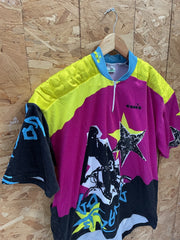 Vintage Diadora Cycling MTB Jersey Shirt XL Pink Yellow Black BMX Bike Graphic