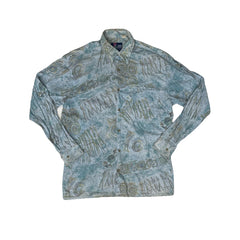 Vintage 90s abstract blue cave paintings hieroglyphics watercolour pattern ugly print long sleeve vi