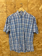 Vintage Y2K Lacoste blue white grey red tablecloth check short sleeve Mod skinhead retro punk shirt