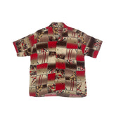 Vintage 90s red beige abstract pattern short sleeve ugly eccentric shirt size large