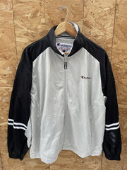 Vintage Champion Track Jacket XL Black Beige Athletic Logo Zip Up Retro