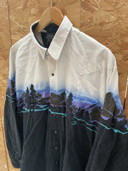 Vtg Roper Western Shirt Men's XL Black White Tree Print Long Sleeve Snap Button