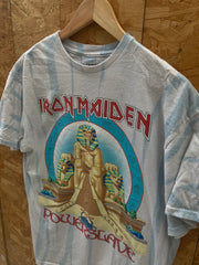 Iron Maiden Powerslave all over tie dye blue rock band t-shirt size large