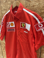 Vintage Fila Ferrari Racing Team Short Sleeve Button Up Shirt Men's L Red