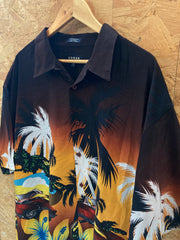 Vintage 90s sunset beach scene polyester Hawaiian shirt size XXL by Koman
