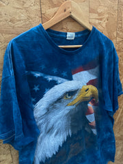 Vintage 90s American eagle and flag tie-dye blue t-shirt size XL by Delta