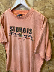 Vintage 90s Harley Davidson Sturgis Black Hill Rally South Dakota distressed salmon pink double side