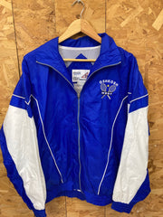 Vintage 90s USA Oshkosh tennis club embroidered blue white windbreaker shell jacket size medium over