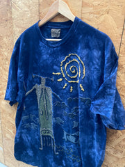 Vintage 90 The Mountain USA blue tie dye cave man art print t-shirt size XL