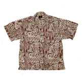 Vintage 90s wood block print ethnic pattern short sleeve cotton shirt size XL