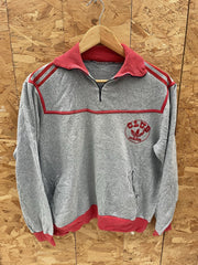 Vintage 80s Adidas Club Sweatshirt Grey Red 1/4 Zip Pullover Men's M Retro