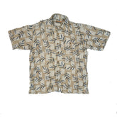 Vintage 90s 100% silk beige grey bamboo pattern Hawaiian shirt size large