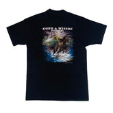 Vintage 1992 Smith & Wesson Revolvers USA 3d emblem cowboy rancher horses nature scene print black s