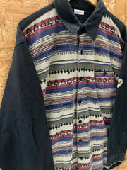 Vintage 90s Aztec stripe & panel black long sleeve shirt size XXL by Rockugen