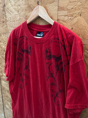 Vintage Y2K red Hybrid feather skull cross double side print t-shirt size XL
