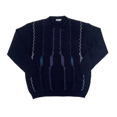 Vintage 90's navy blue grey stripe grandad jumper pullover size XXL by C&A