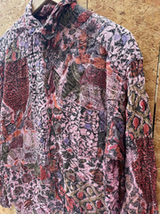 Vintage 90s grungy ethnic block print crazy patter long sleeve ugly shirt size large by McKay