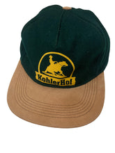 Vintage 90s USA Kohlerhof green brown yellow felt farmer workers chore hat one size