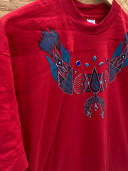 Vintage 90s Native American jeweled garland red single stitch t-shirt size XL