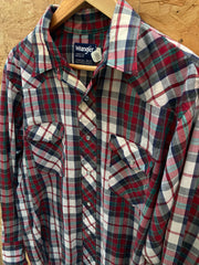 Vintage 80s red grey check western cowboy shirt size large by Wrangler