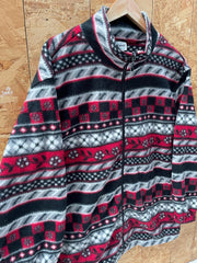 Vintage 90s red grey black aztec abstract pattern crazy print zip fleece size large by Alfred Dunner