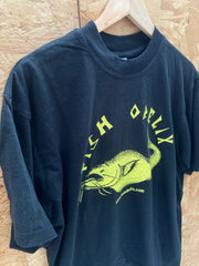 Vintage 90s Fish Obelix yellow black quirky souvenir fishing t-shirt size large